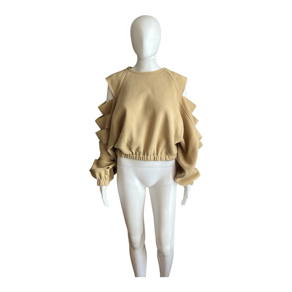 No Vacancy Women's Khaki Ruffle Sleeve Top SizeM